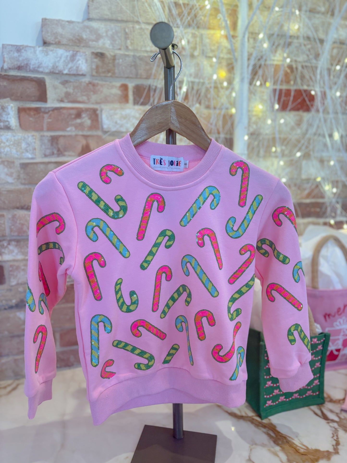 Little Luxies Candy Cane Sequin Crewneck