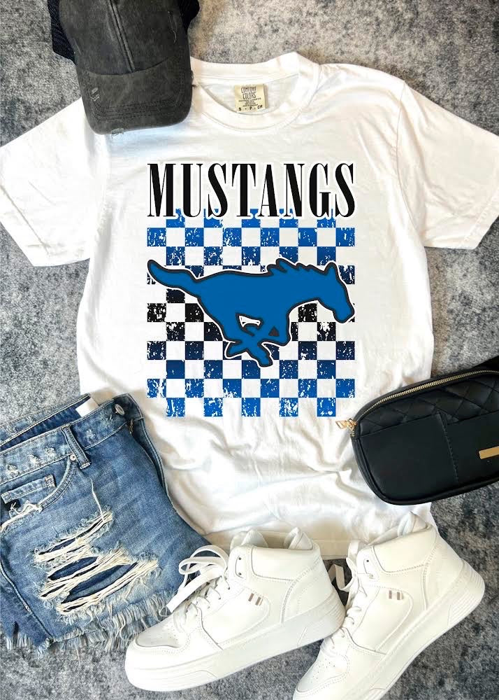 Checkered Mustangs Tee - Adults