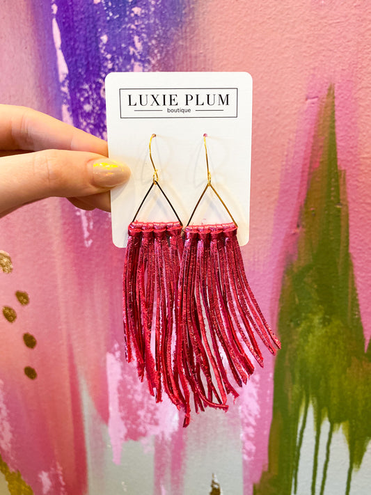 Pink Metallic Fringe Earrings