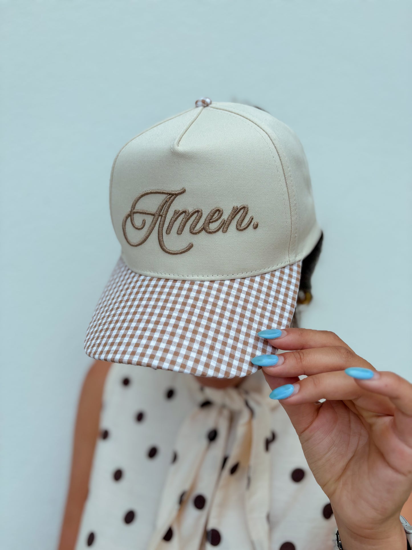 Gingham Amen Trucker Hat