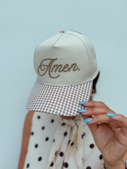 Gingham Amen Trucker Hat