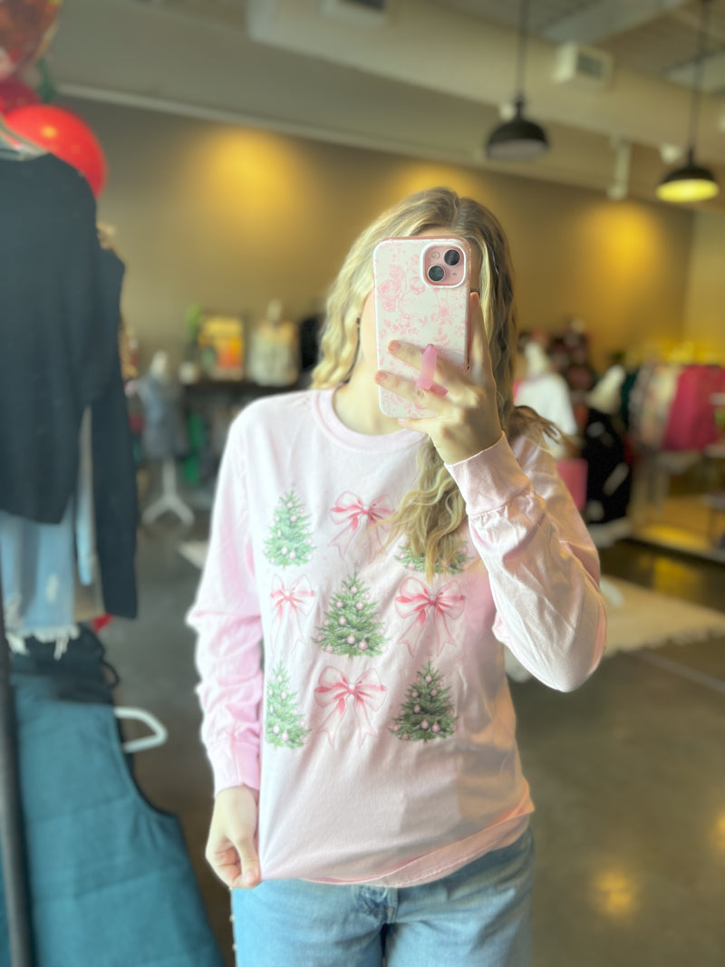 Pink Bow Christmas Tree Tee