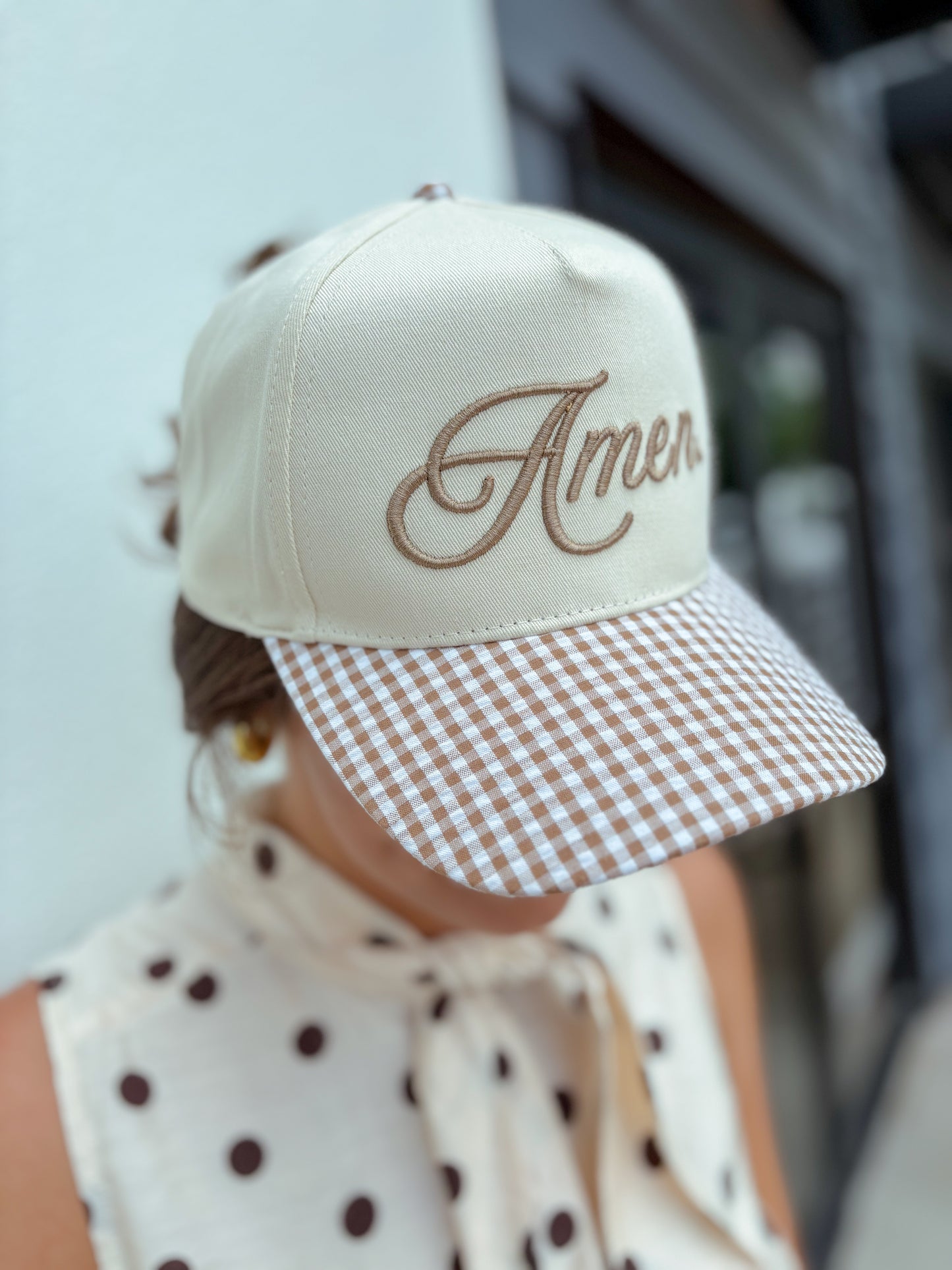 Gingham Amen Trucker Hat
