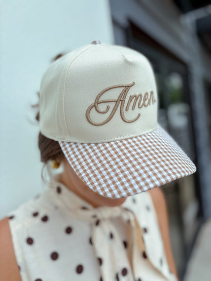 Gingham Amen Trucker Hat