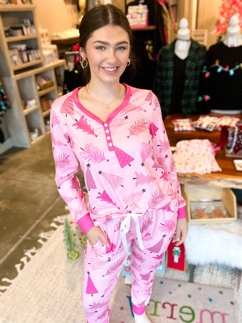 Pink Christmas Tree PJ Set