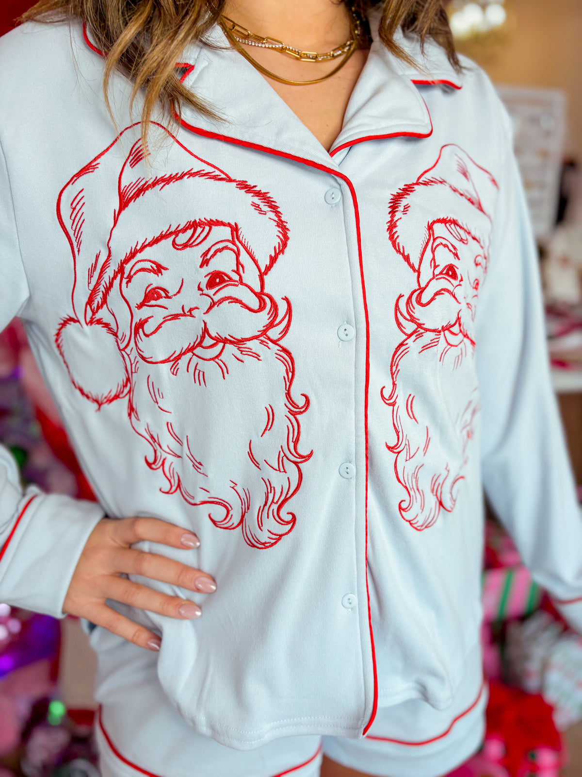 Santa Embroidery PJ Set