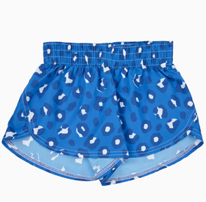 Girls Athletic Shorts - Royal Blue Leopard