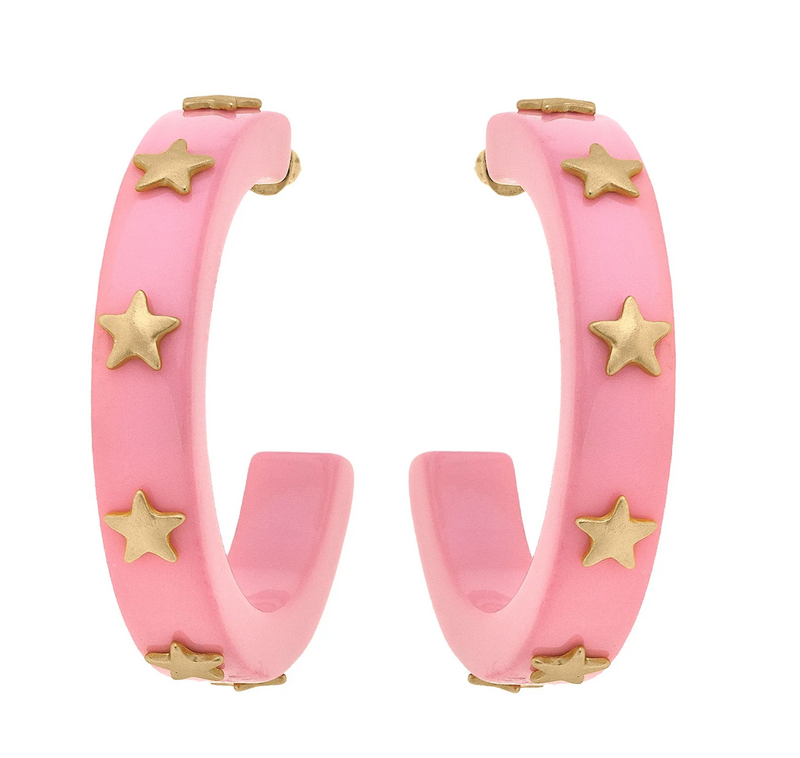Darla Star Resin Hoop Earrings - Light Pink