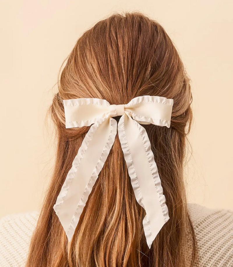 Ruffle Hair Bow - Cream