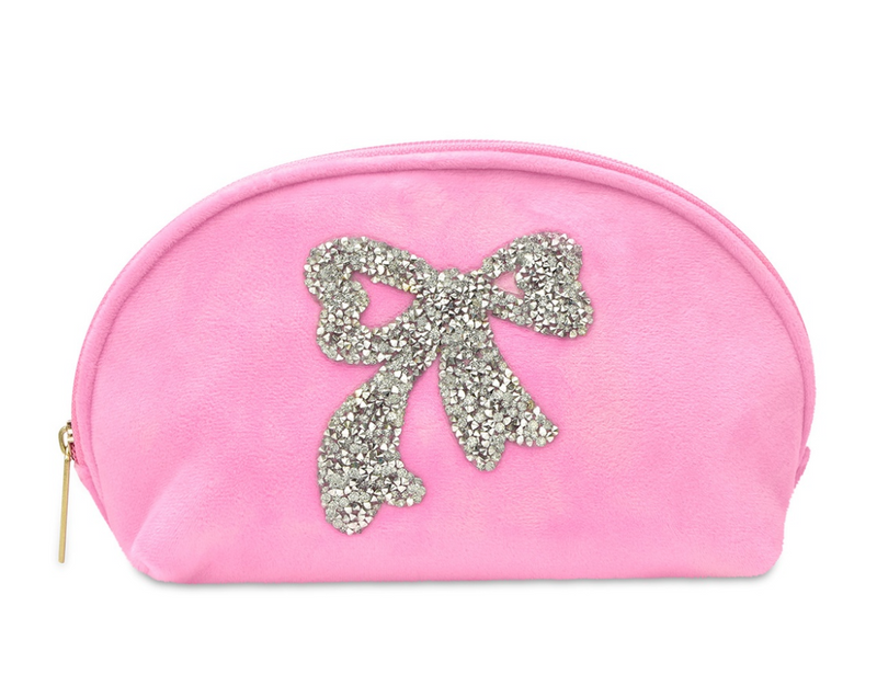 Glitter Bow Oval Cosmetics Bag