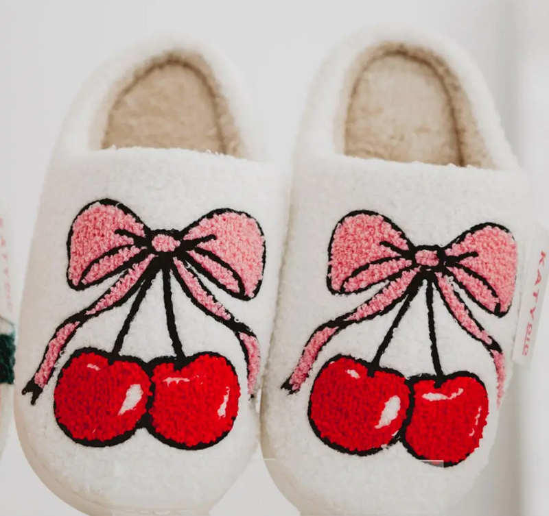 Cherry Bow Fuzzy slippers