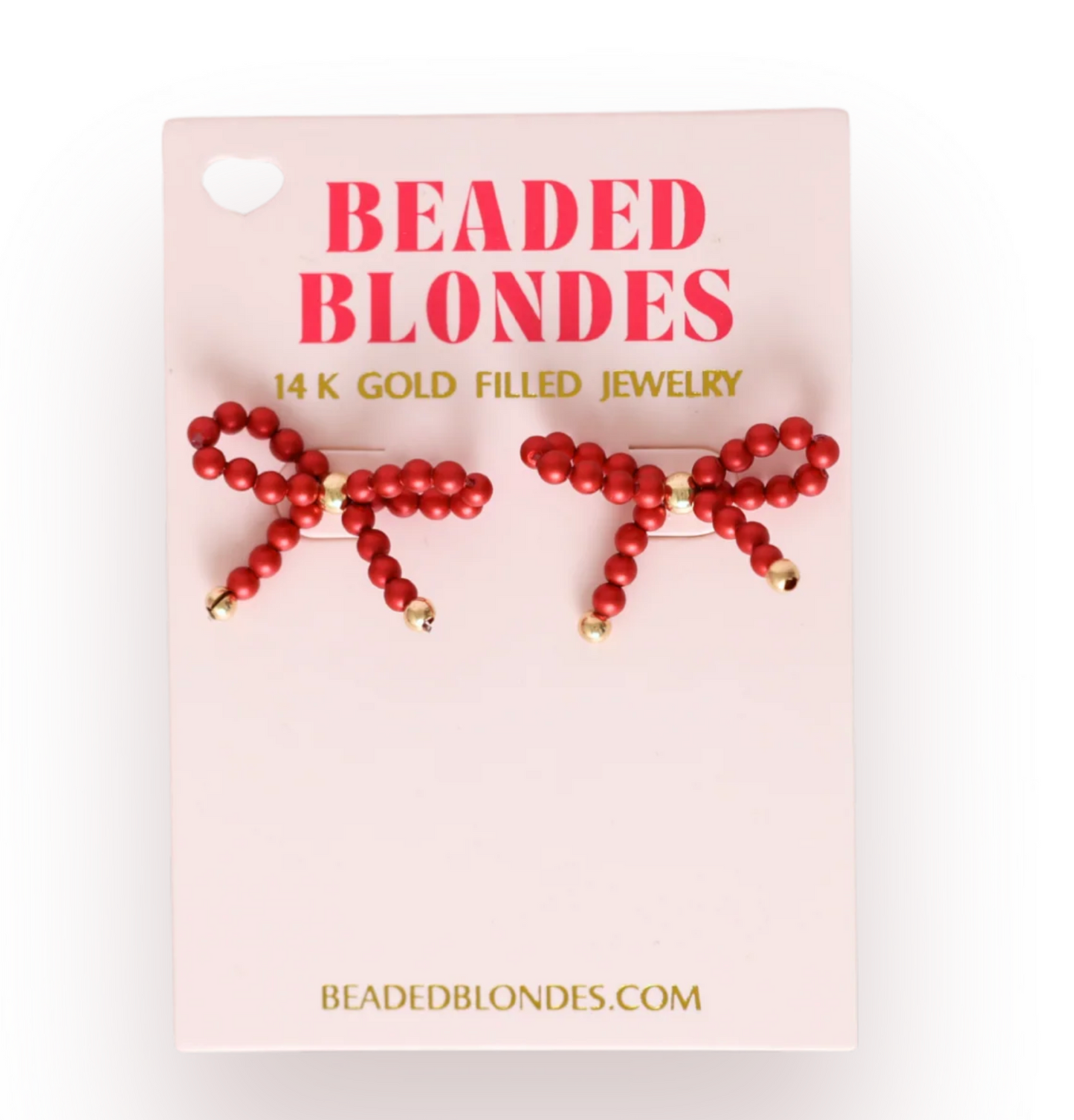 Pearl Bow Earrings - Red