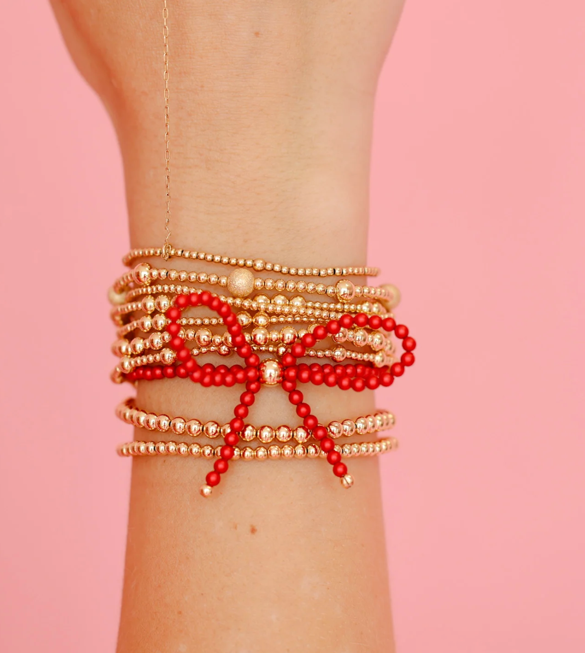 Red Pearl Beaded Bow Bracelet