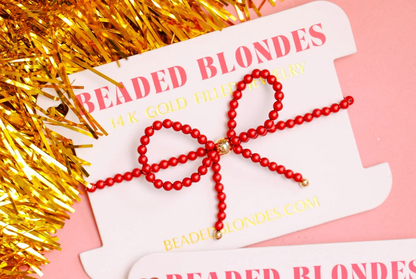 Red Pearl Beaded Bow Bracelet