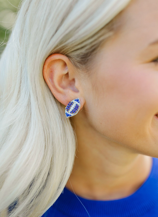 Beaded Football Stud - Blue