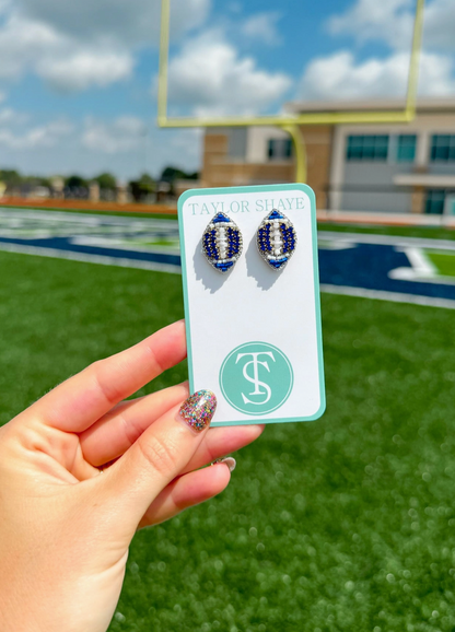 Beaded Football Stud - Blue
