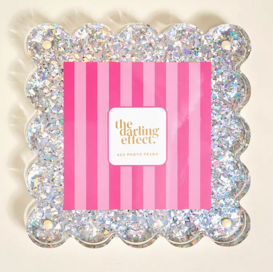 Square Scalloped Acrylic Frame - Silver Glitter