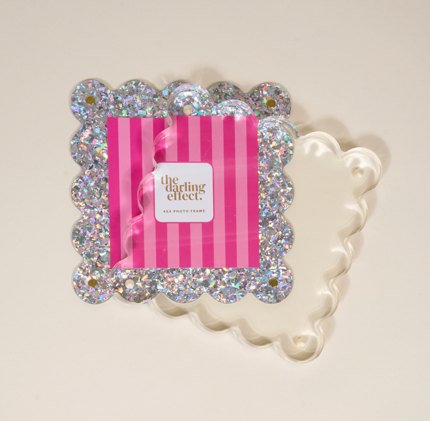 Square Scalloped Acrylic Frame - Silver Glitter