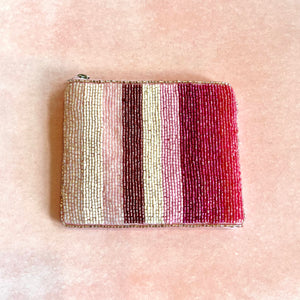 Pink Striped Beaded Pouch